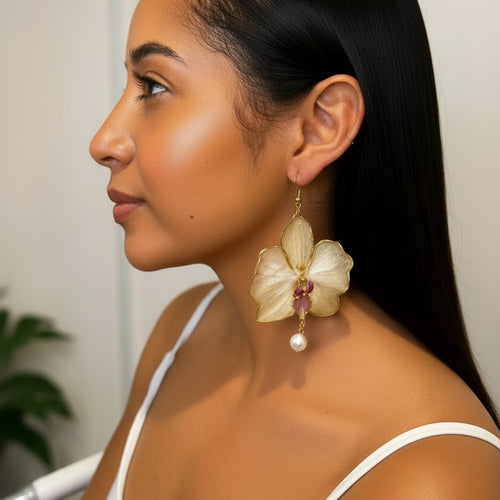Amber Bloom Pearl Hooks