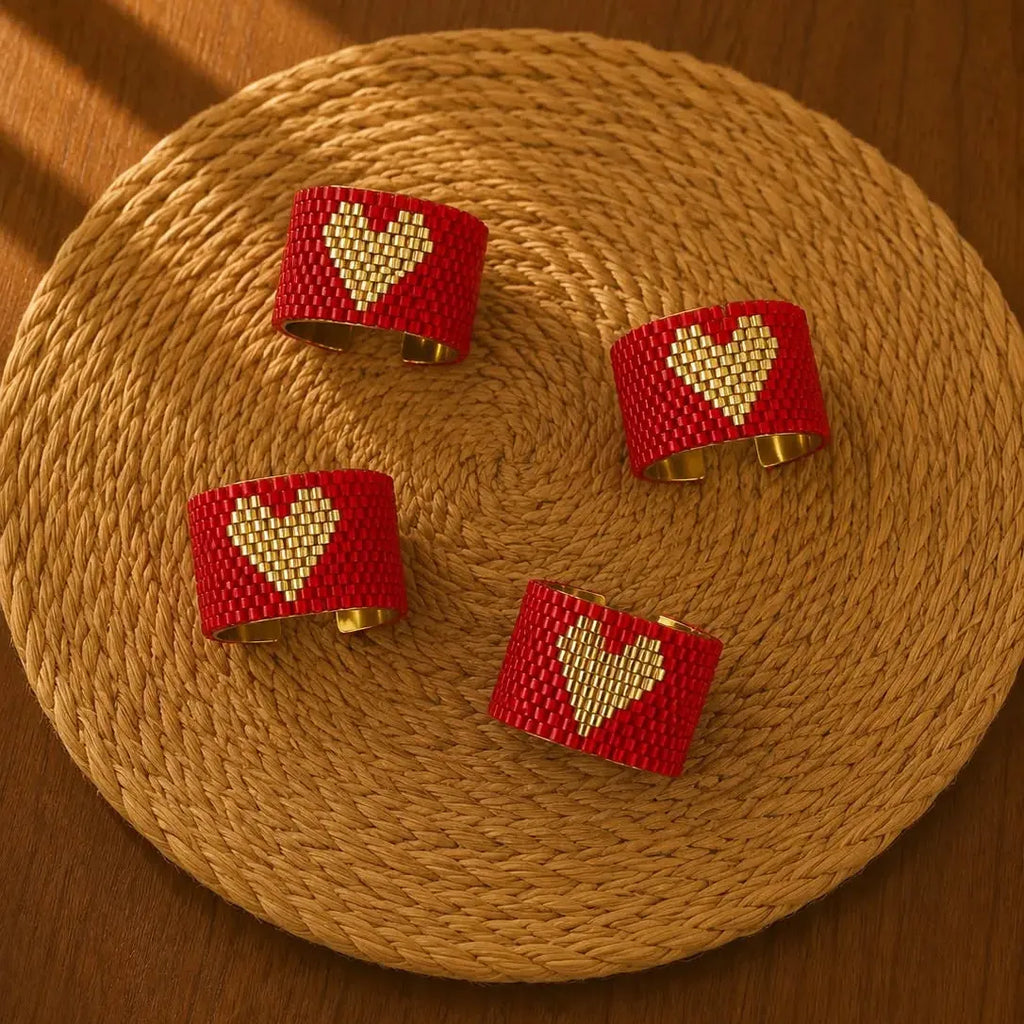 Heritage Miyuki Ring | Gold & Red Heart