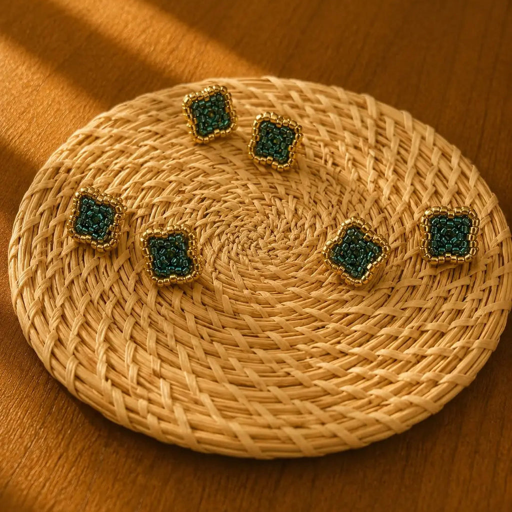 Green Flower Miyuki Studs