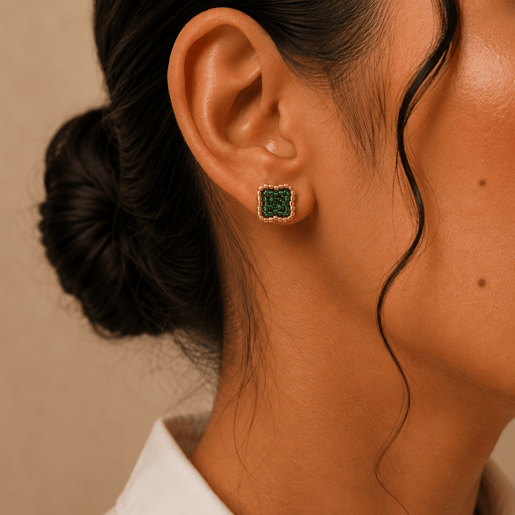 Green Flower Miyuki Studs