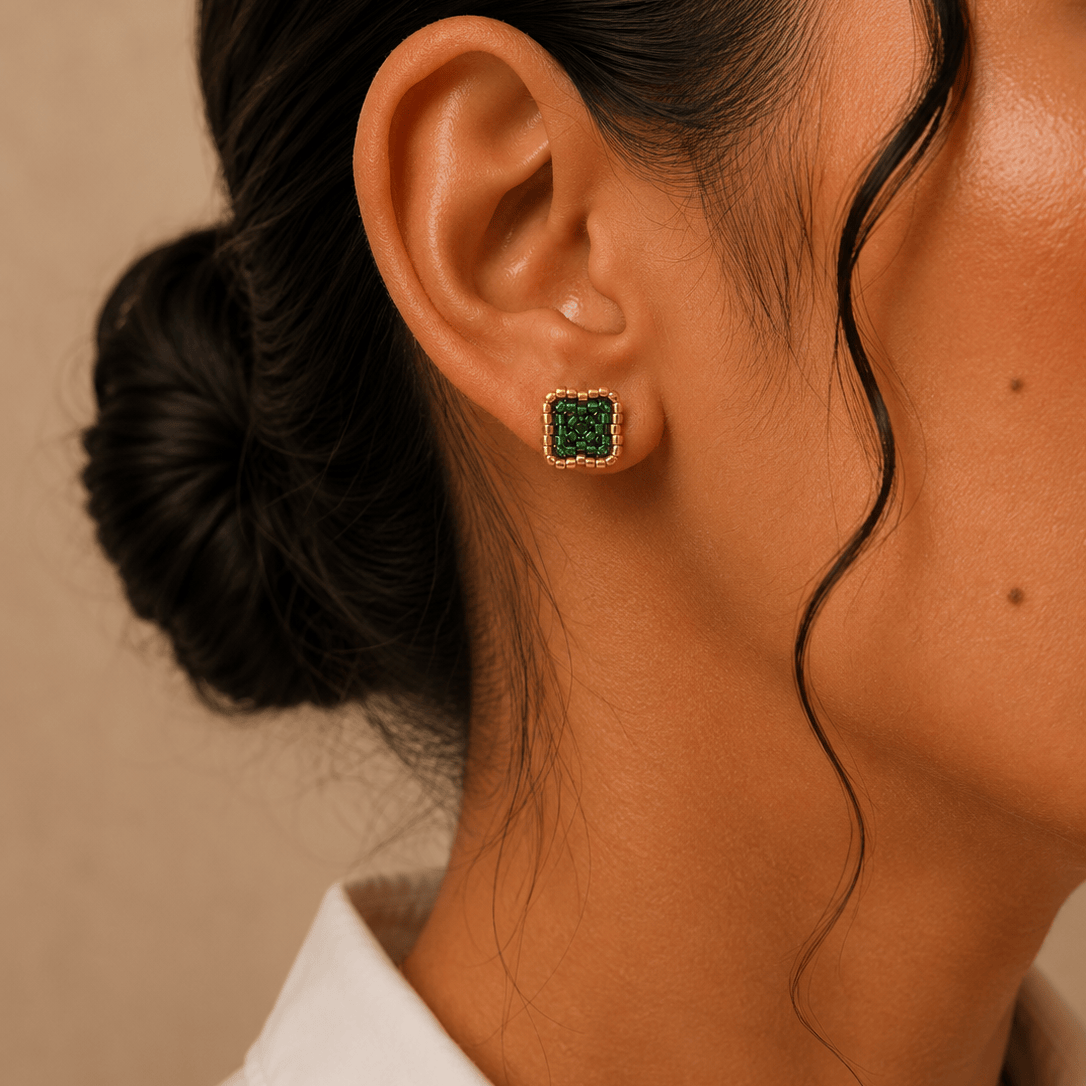 Green Flower Miyuki Studs