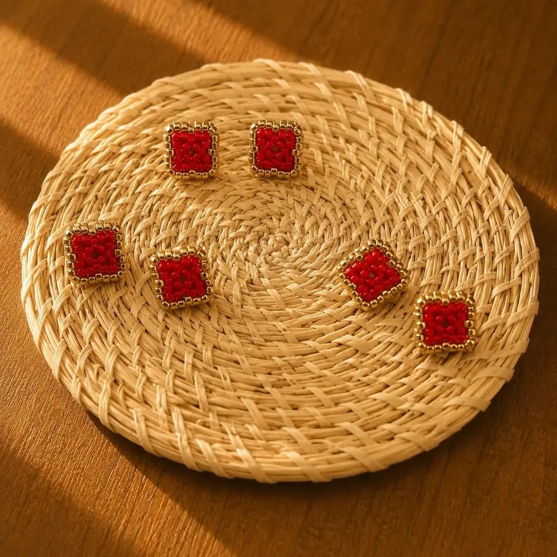 Red Flower Miyuki Studs