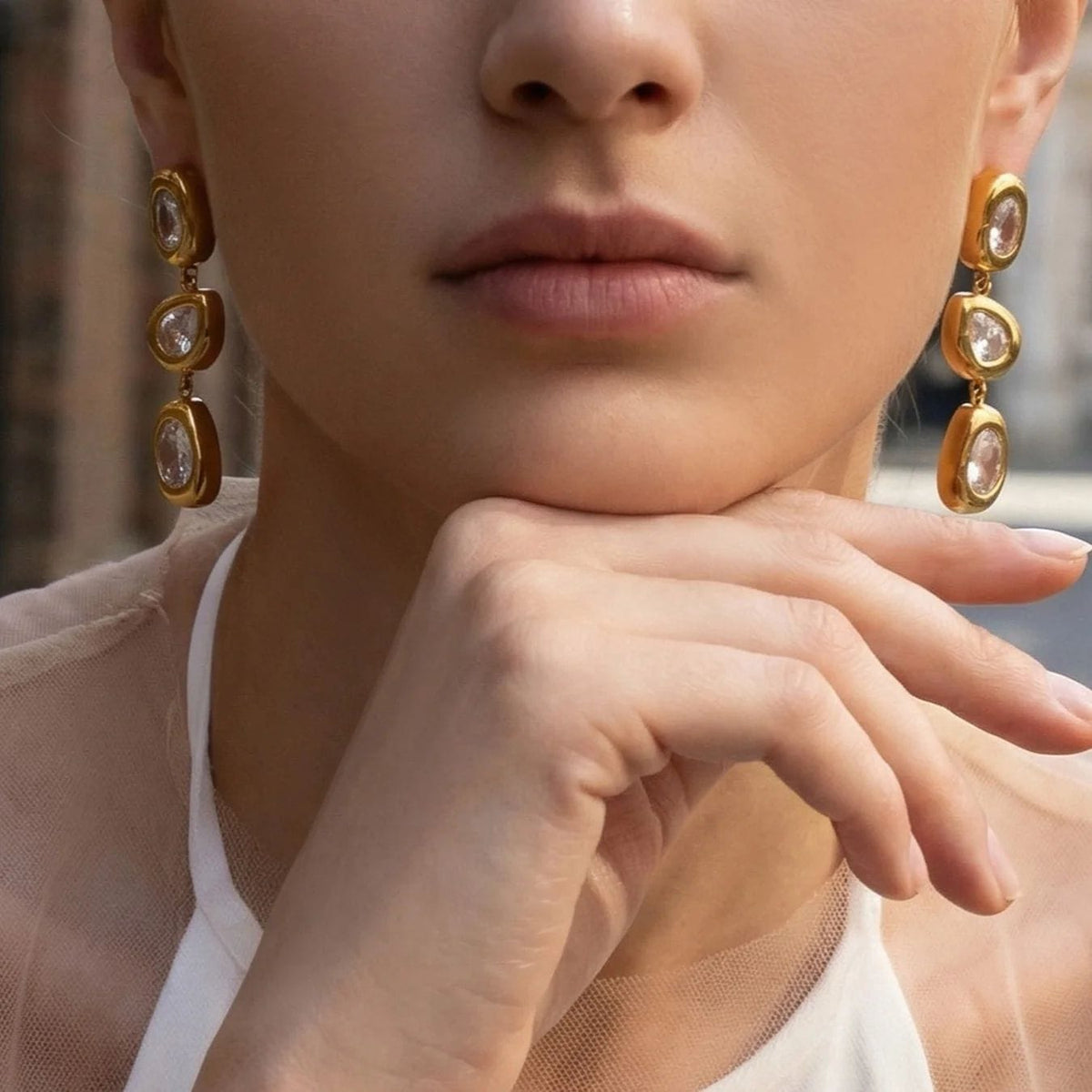 Trio Zircon Drop Earrings