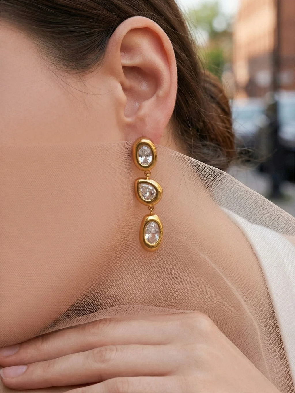 Trio Zircon Drop Earrings