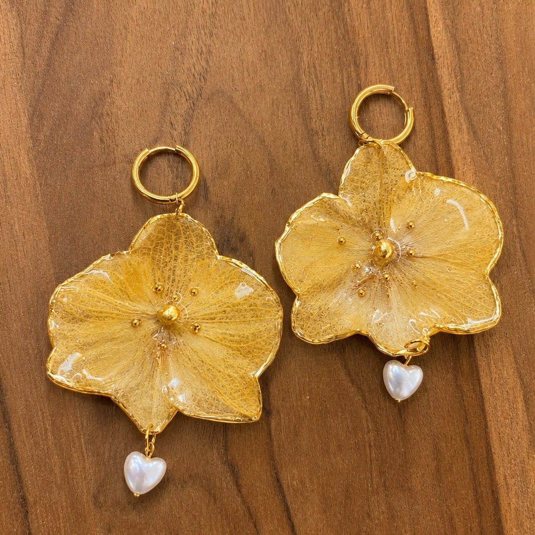 Amber Bloom Pearl Hoops