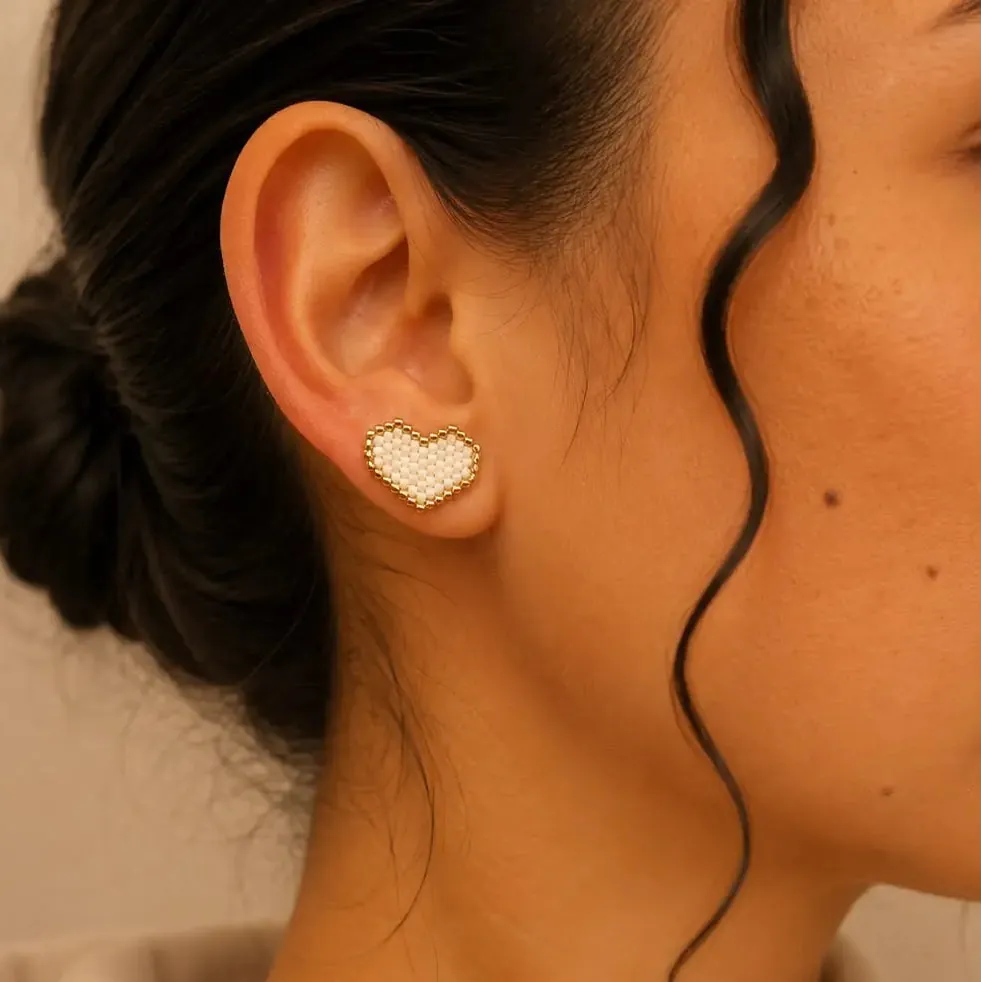 Ivory Heart Gold Miyuki Studs