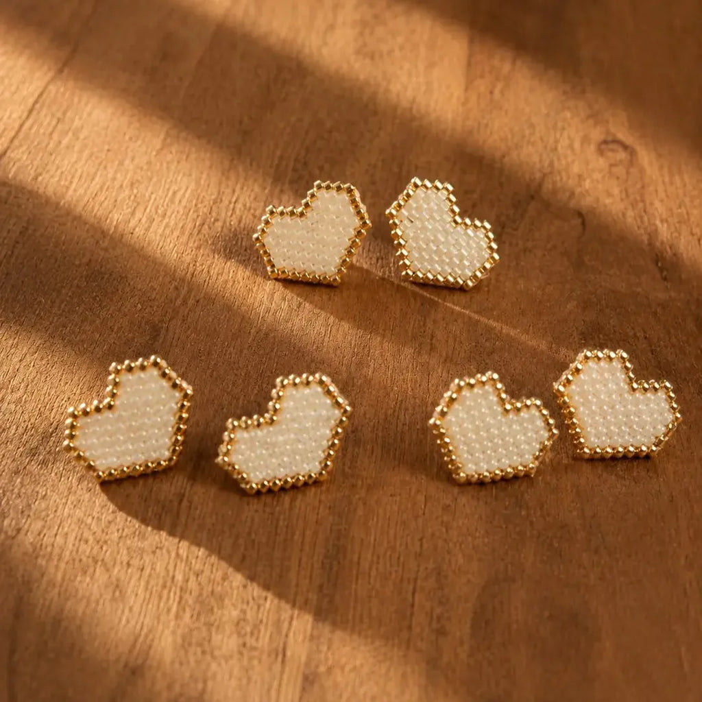 Ivory Heart Gold Miyuki Studs