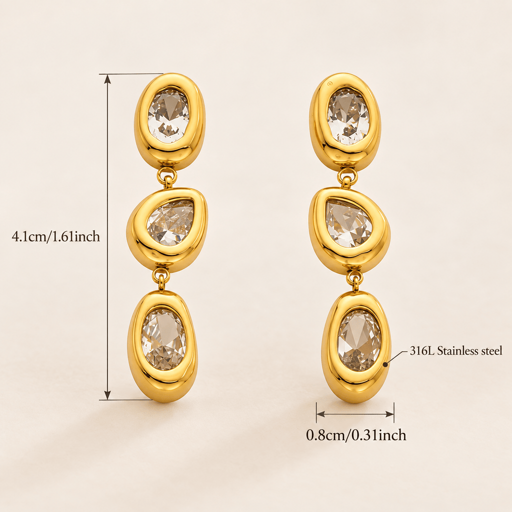 Trio Zircon Drop Earrings