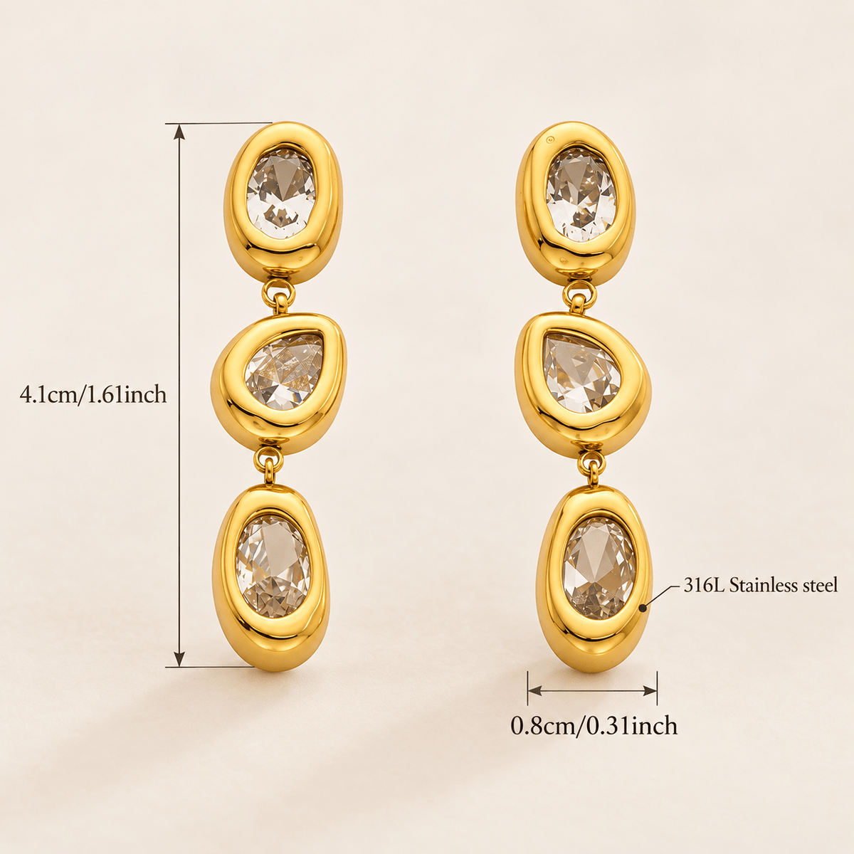 Trio Zircon Drop Earrings